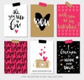 Valentines day gift tags and cards with calligraphy.