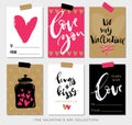 Valentines day gift tags and cards with calligraphy. Royalty Free Stock Photo