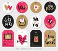 Valentines day gift tags, cards and stickers with calligraphy. Royalty Free Stock Photo