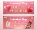 Valentines day Gift Voucher background banners set with heart and Roses