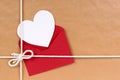 Valentines day gift, white heart shape card, red envelope, b Royalty Free Stock Photo