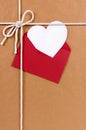 Valentines day gift, white heart shape card, red envelope, b Royalty Free Stock Photo