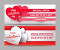 Valentines day gifts, 50% discounted price tag with red and white letters and hearts Put on a red background