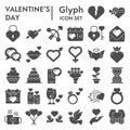 Valentines day glyph icon set, love symbols collection, vector sketches, logo illustrations, amour signs solid Royalty Free Stock Photo