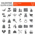 Valentines day glyph icon set, romance symbols collection, vector sketches, logo illustrations, love signs solid Royalty Free Stock Photo