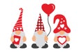 Valentines Day Gnomes with hat, balloon, & hearts Royalty Free Stock Photo