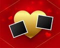 valentines day golden heart background with couple photo frame