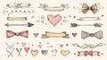 Valentines Day Greeting Banner Collection Featuring Retro Style Hand Drawn Elements With Cupids, Hearts, Bows, and Royalty Free Stock Photo