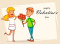 Valentines Day greeting card. Cartoon character