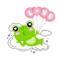 Valentines day greeting card. Cute frog holding Love Balloon Royalty Free Stock Photo