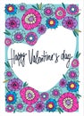 Valentines Day greeting card design. Multicolored abstract flowers, heart-shaped form, hand lettering Royalty Free Stock Photo