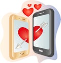 Valentines day greeting card with gradient phones and arrow pierced heart