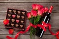Valentines day greeting card with heart shaped chocolate