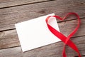 Valentines day greeting card and heart shaped ribbon Royalty Free Stock Photo