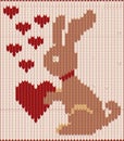 Valentines day greeting card, knitted rabbit with hearts