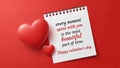 Valentines day greeting card with red hearts and valentines message on notepad on red background Royalty Free Stock Photo
