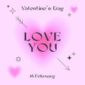 Valentines Day greeting card template in 90s style.Romantic vector illustrations in y2k aesthetic