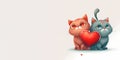 Valentines Day greeting card with two cats in love, red and grey, and red heart. Generative AI Royalty Free Stock Photo