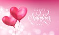 Valentines day greeting card of valentine red heart balloon on pink light shine background. Vector Happy Valentines day text lette Royalty Free Stock Photo