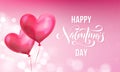 Valentines day greeting card of valentine red heart balloon on pink light shine background. Vector Happy Valentines day text lette Royalty Free Stock Photo