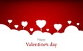Valentines day and greeting card. White clouds hearts shape on red background