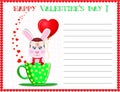 Valentines day greeting postcard with rabbit in hat Royalty Free Stock Photo