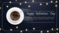 Valentines day greetings banner with space for text for postcard design decoration coffee Cup with heart foam light bulbs garlands Royalty Free Stock Photo