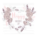 Valentines day hand drawn greeting card. Heart shape floral frame. Template background with place for text Royalty Free Stock Photo