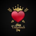 Valentines Day Heart. Gold lettering Background.