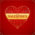 Valentines Day heart. Golden love or wedding sign
