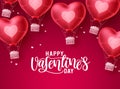 Valentines day heart love balloons vector design. Happy valentines day greeting text with flying heart air balloon Royalty Free Stock Photo