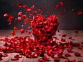Valentines Day Heart Made of Red Rosepetals. Ai generated Royalty Free Stock Photo