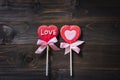 Valentines day heart shaped cookies on wooden table background with copy space Royalty Free Stock Photo