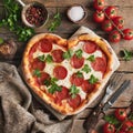 Valentines day heart shaped pizza with pepperoni Royalty Free Stock Photo