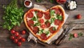 Valentines day heart shaped pizza with pepperoni Royalty Free Stock Photo