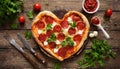 Valentines day heart shaped pizza with pepperoni Royalty Free Stock Photo