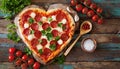 Valentines day heart shaped pizza with pepperoni Royalty Free Stock Photo