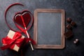 Valentines day. Heart shaped red ribbon and gift Royalty Free Stock Photo