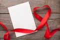 Valentines day heart shaped red ribbon and greeting card Royalty Free Stock Photo