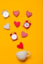 Valentines Day heart shapes and white cup Royalty Free Stock Photo