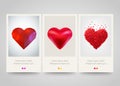 Valentines day heart vertical banners. Love, relationship, wedding concept. Poster, flyer or ticket design