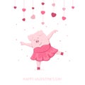 Valentines Day with Hearts and Dancing Piggy