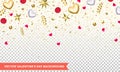 Valentines day of hearts and gold glitter confetti or flowers on transparent background. Vector Valentine holiday design pattern o Royalty Free Stock Photo