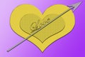 Valentines day holiday background; golden hearts with arrow