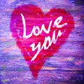 Love You Heart Greeting On Distressed Vintage Grunge Texture Wood Background Painted Royalty Free Stock Photo