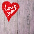 Love You Heart Greeting On Distressed Vintage Grunge Texture Wood Background Painted Royalty Free Stock Photo