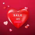 Valentines day holiday offer on big red heart. Web banner with red and pink hearts. Vector Royalty Free Stock Photo