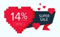 Valentines day horizontal banner for super sale.