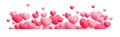 Valentines Day horizontal banner template. Border with cute flying pink heart balloons. Realistic hearts frame on Royalty Free Stock Photo