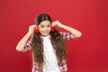 Valentines day. I give you my heart. Small girl with cute look. Happy child with red decorative heart. happy little girl